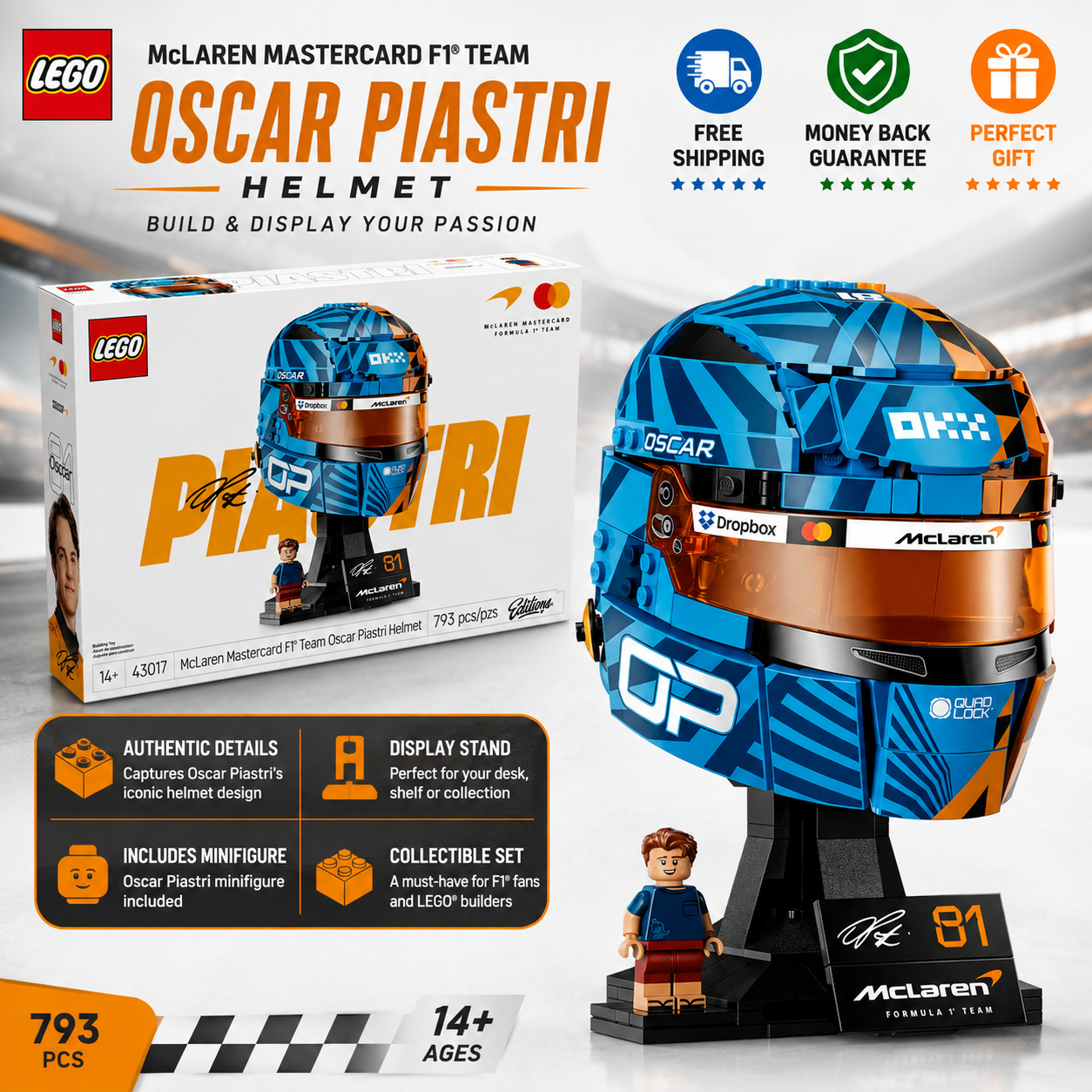 LEGO Editions Oscar Piastri McLaren F1 racing helmet 793-piece building set